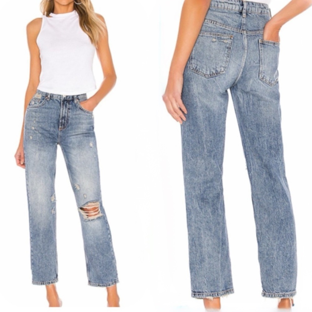 Free People Dakota Relaxed Straight Leg Jeans High Rise Distressed Size 29